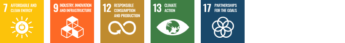 7. Affordable and Clean Energy 9. Industry Innovation and Infrastructure 12. Responsible Consumption and Production 13. Climate Action 17. Partnerships for the Goals