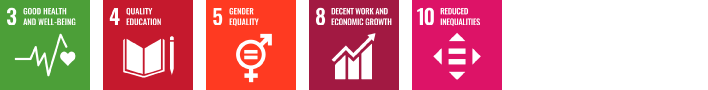 3. Good Health and Well-being 4. Quality Education 5. Gender Equality 8. Decent Work and Economic Growth 10. Reduced Inequality