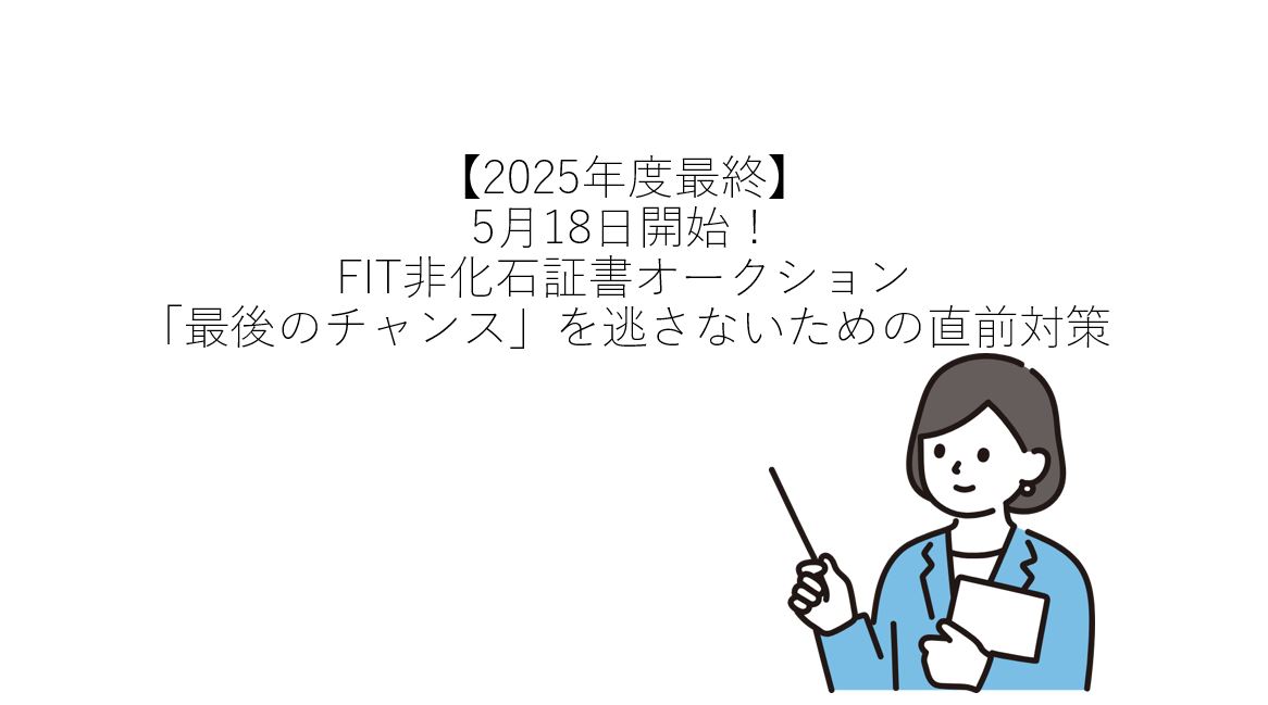 【2025年度最終】5月18日開始！FIT非化石証書オークション「最後のチャンス」を逃さないための直前対策